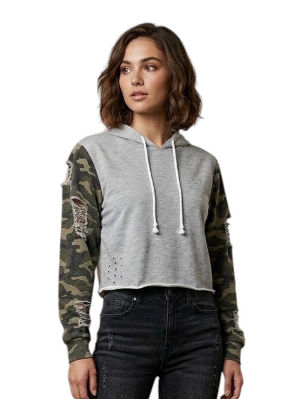 Cropped Hoodie Camo Distressed Small Dance Marvel NEW